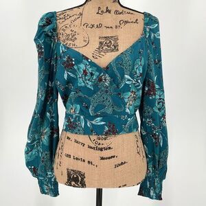 Band Of The Free Sybille V-Neck‎ Crossover Wrap Crop Top Dark Teal Women Medium